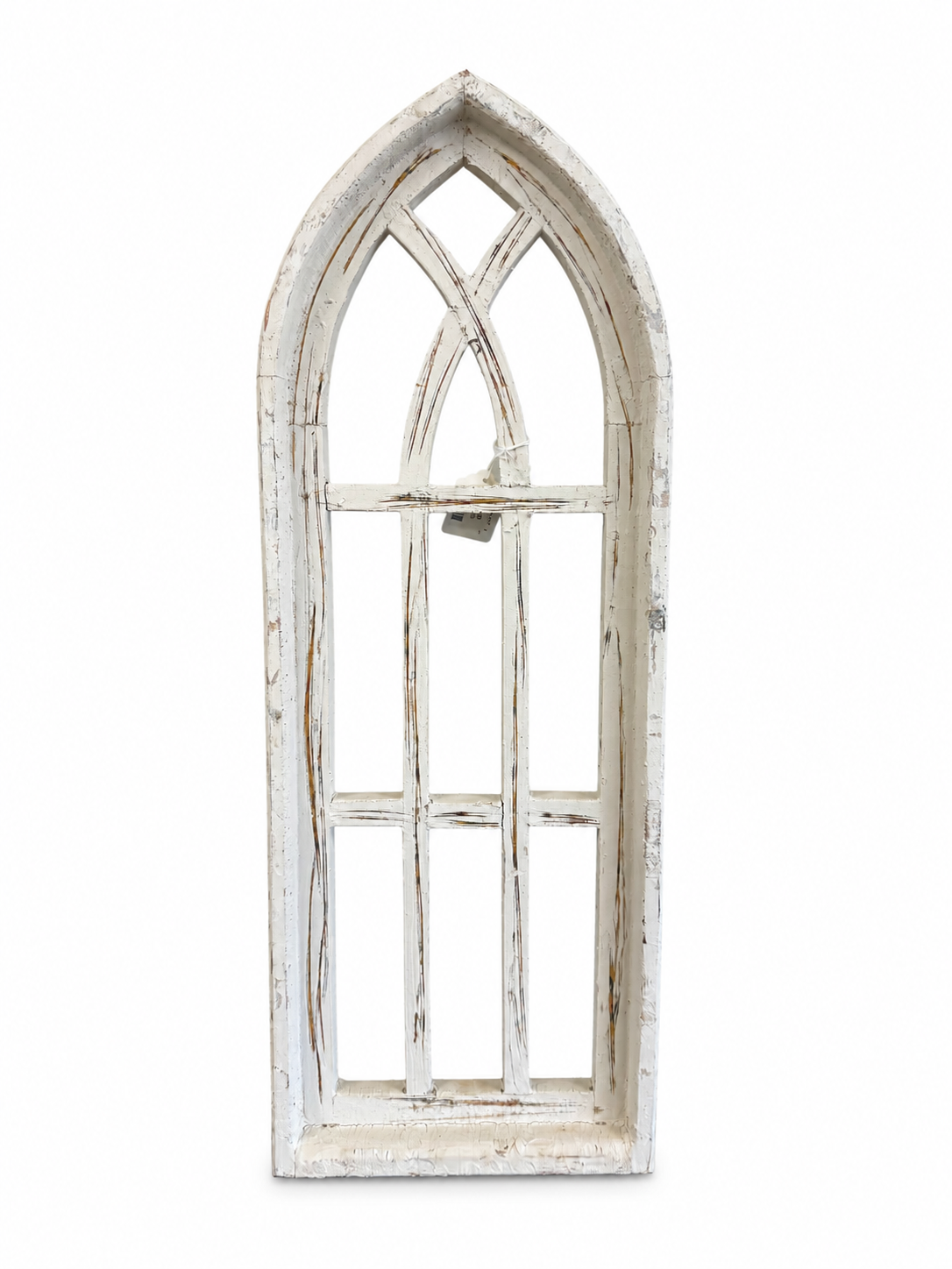 Distressed White Gothic Arch Window Wall Panel