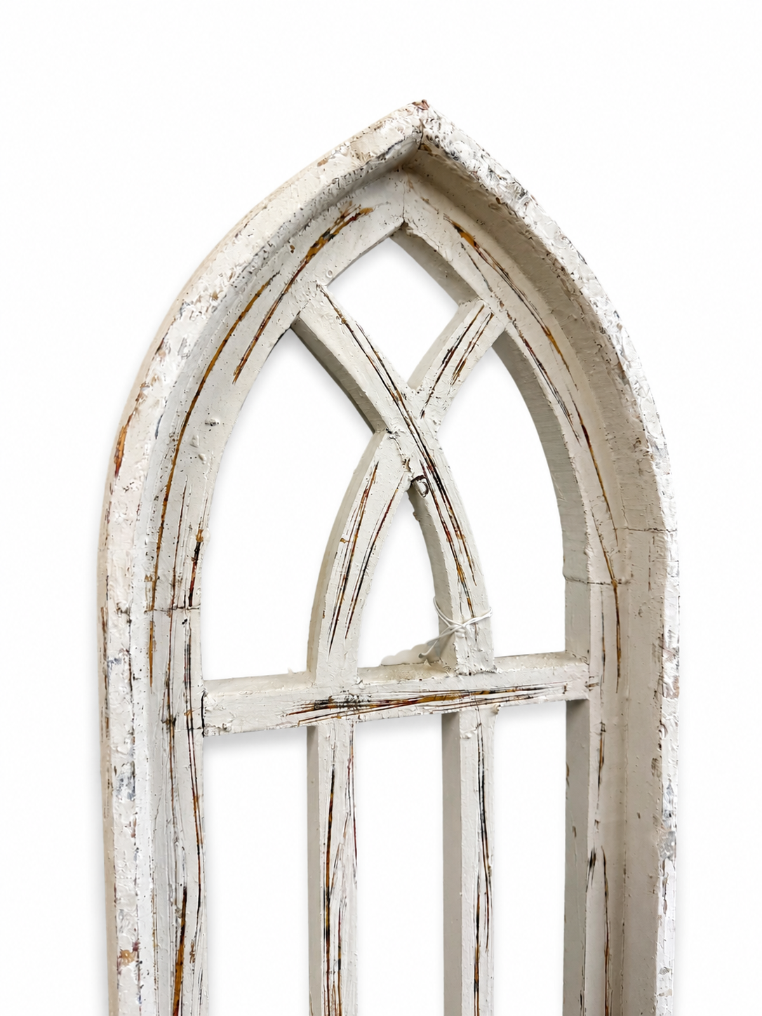 Distressed White Gothic Arch Window Wall Panel