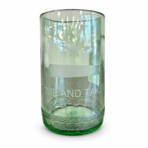 Light green glass tumbler featuring an etched Come and Take It cannon and Texas star design