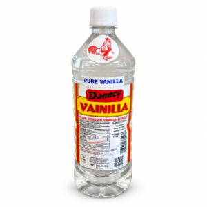 Large 1-liter bottle of Dancy Clear Pure Mexican Vanilla Extract with white cap and red rooster logo