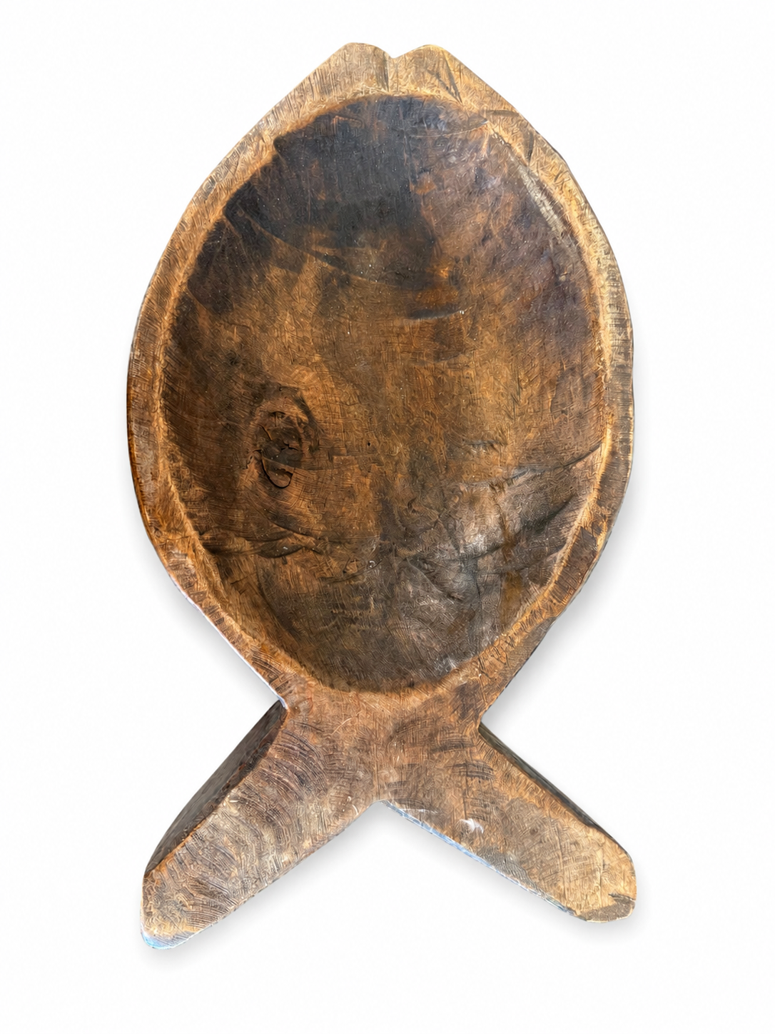 Footed Rustic Carved Wood Decorative Bowl