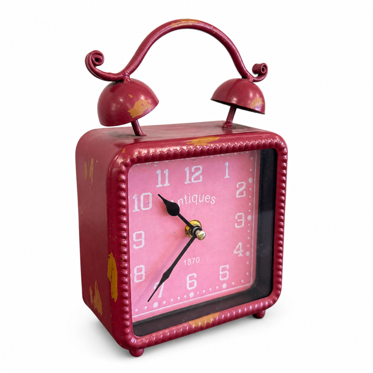 Distressed Red Metal Table Clock