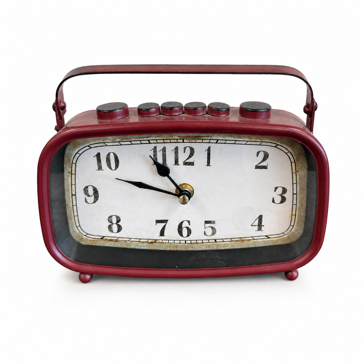 Distressed Red Metal Retro Table Clock