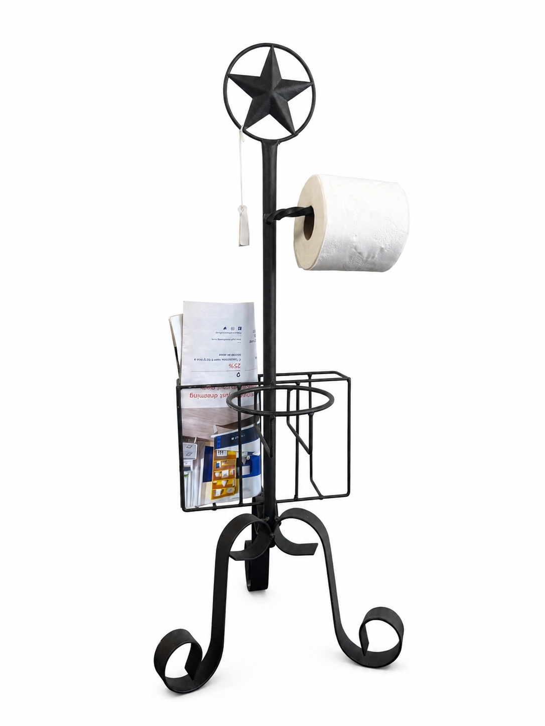 Black Metal Texas Star Toilet Paper & Magazine Holder