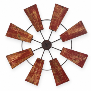 Distressed Red Wood & Metal Windmill Wall Decor