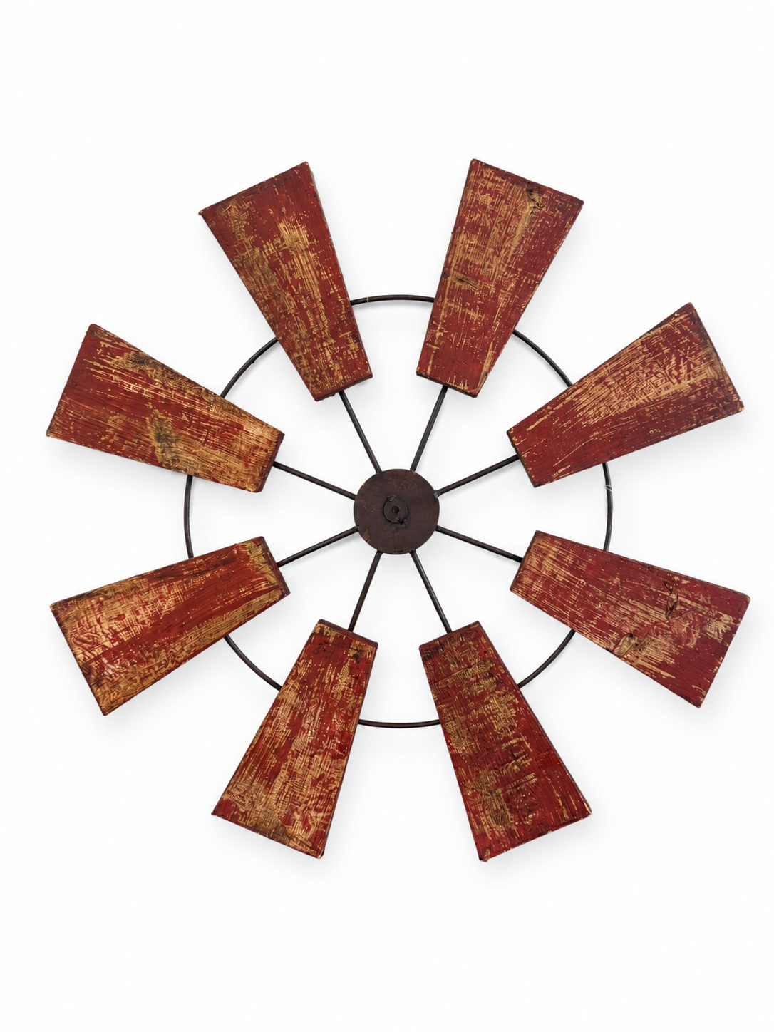 Distressed Red Wood & Metal Windmill Wall Decor