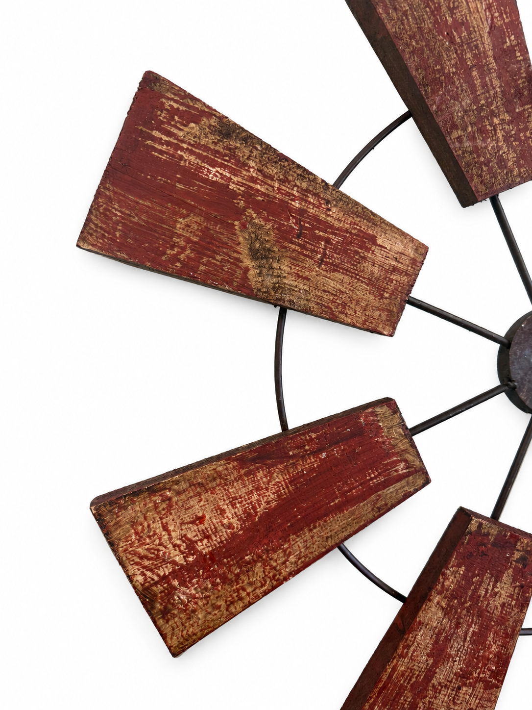 Distressed Red Wood & Metal Windmill Wall Decor