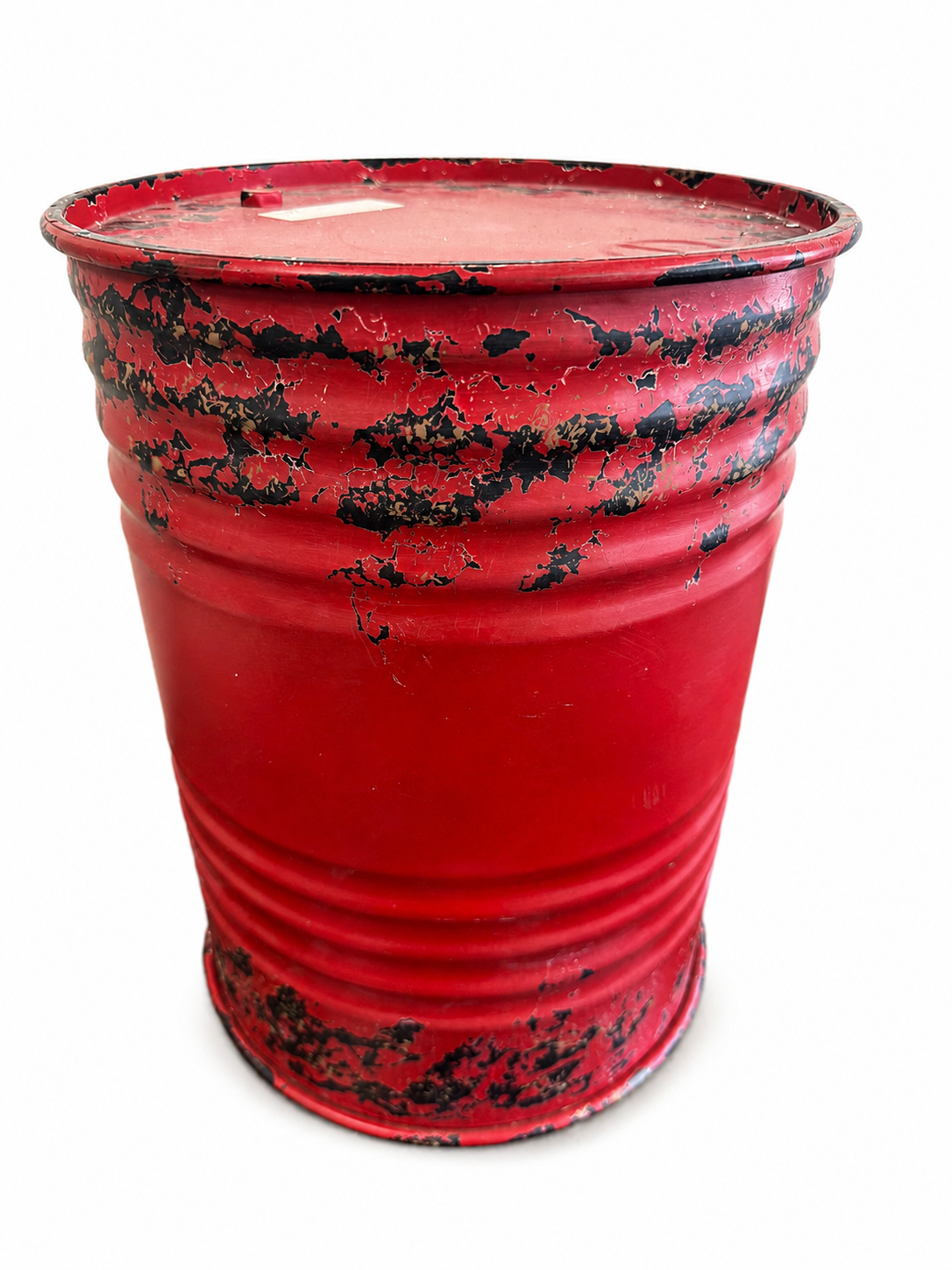 Distressed Red Industrial Metal Barrel