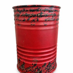 Distressed Red Industrial Metal Barrel
