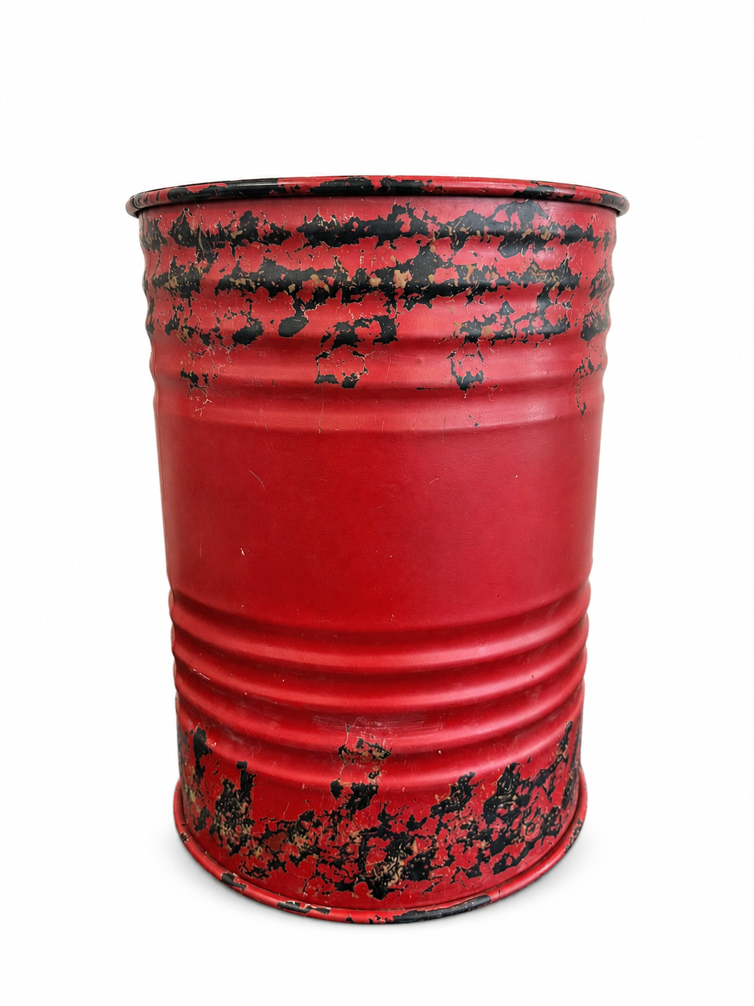 Distressed Red Industrial Metal Barrel