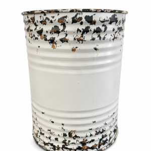 Distressed White Industrial Metal Barrel