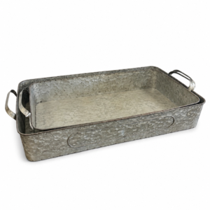 Set of 2 Galvanized Metal Serving Trays