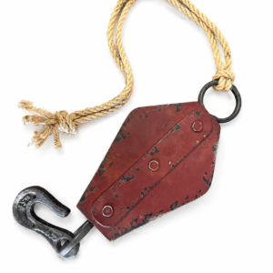 Red Metal Pulley with Rope and Hook