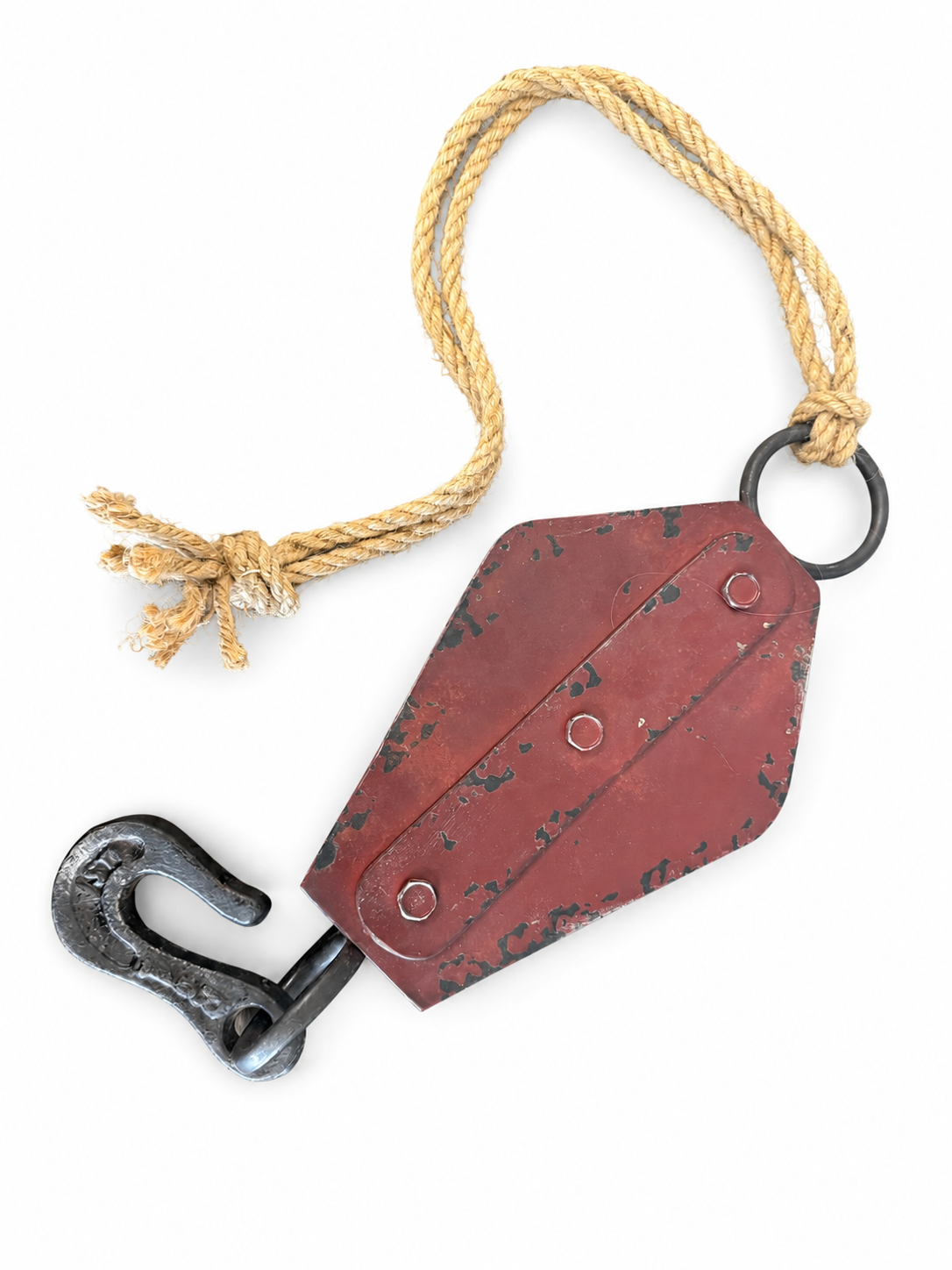 Red Metal Pulley with Rope and Hook