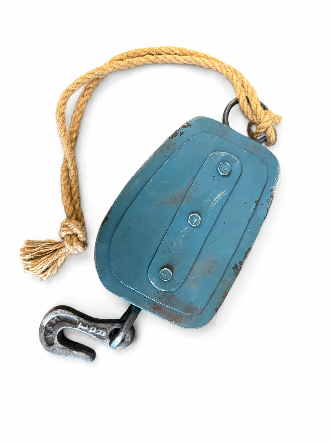 Blue Metal Pulley with Rope and Hook
