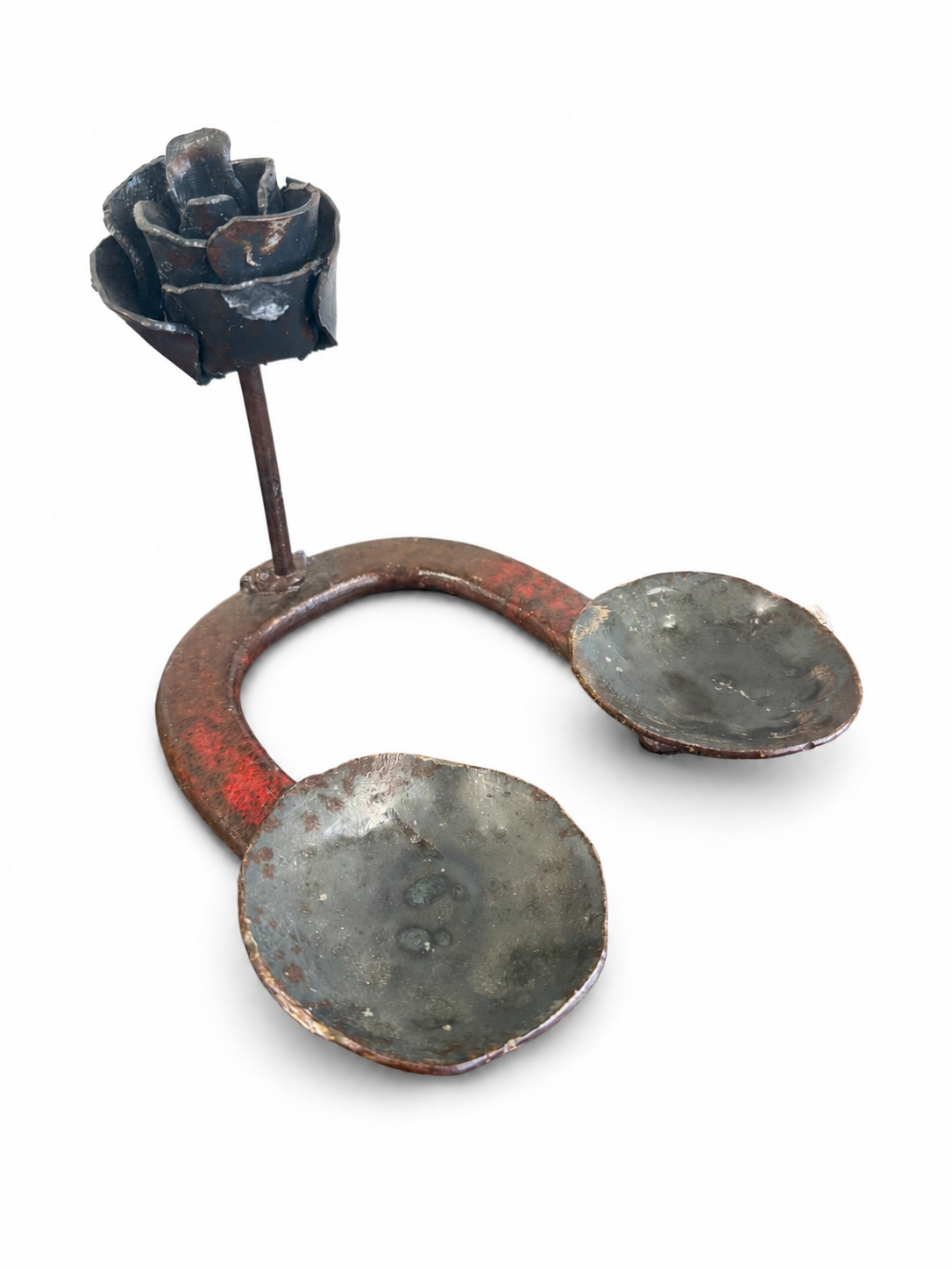 Handcrafted Metal Rose Double Candle Holder