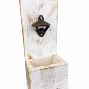 Distressed Wood Wall-Mount Bottle Opener with Catch Box