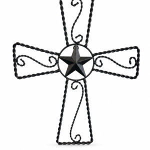 Black Wrought Iron Cross with Texas Star