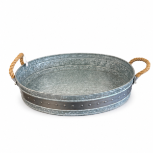 Galvanized Metal Serving Tray with Rope Handles