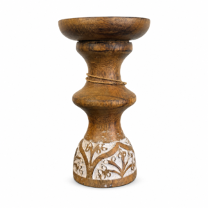 Carved Wood Pedestal Candle Holder