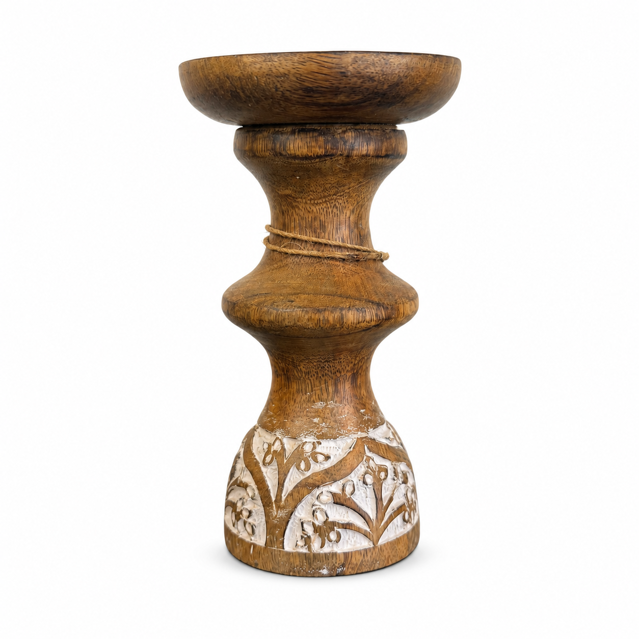 Carved Wood Pedestal Candle Holder