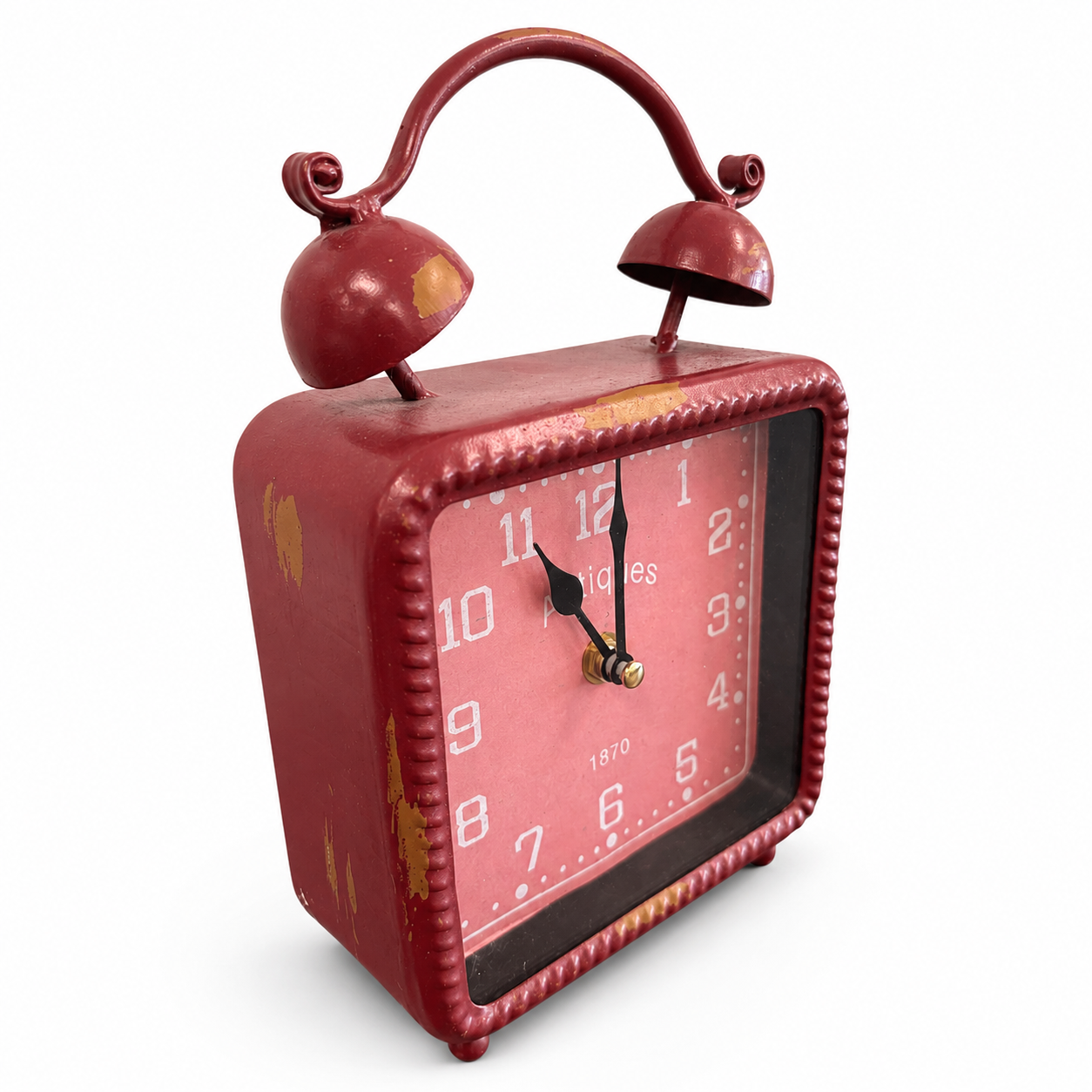 Distressed Red Antique-Style Table Clock