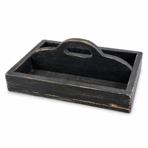 Rustic Black Wood Organizer Tray with Handle