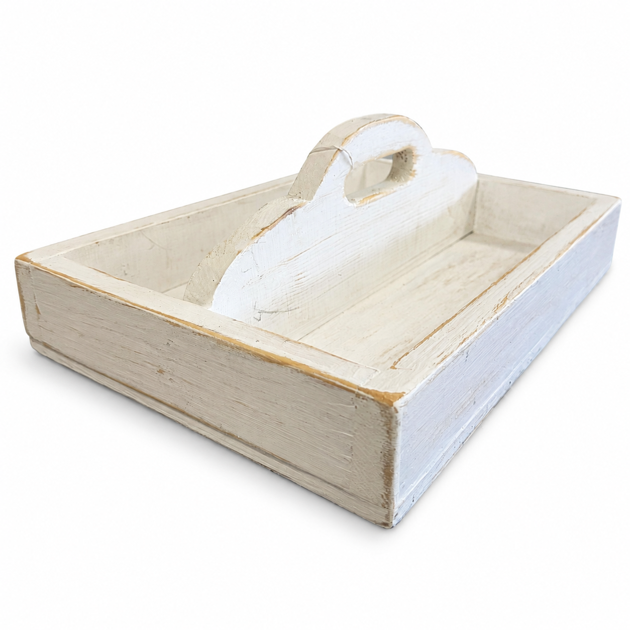 Rustic White Wood Organizer Tray with Handle - Image 3