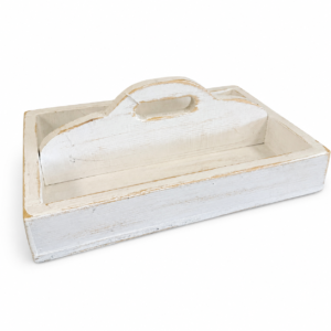 Rustic White Wood Organizer Tray with Handle