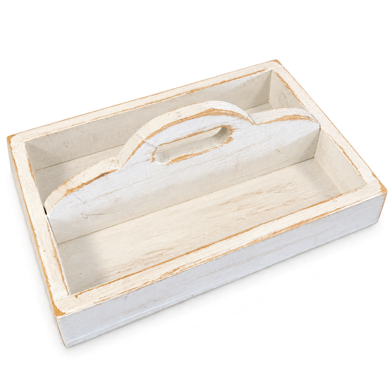 Rustic White Wood Organizer Tray with Handle - Image 2