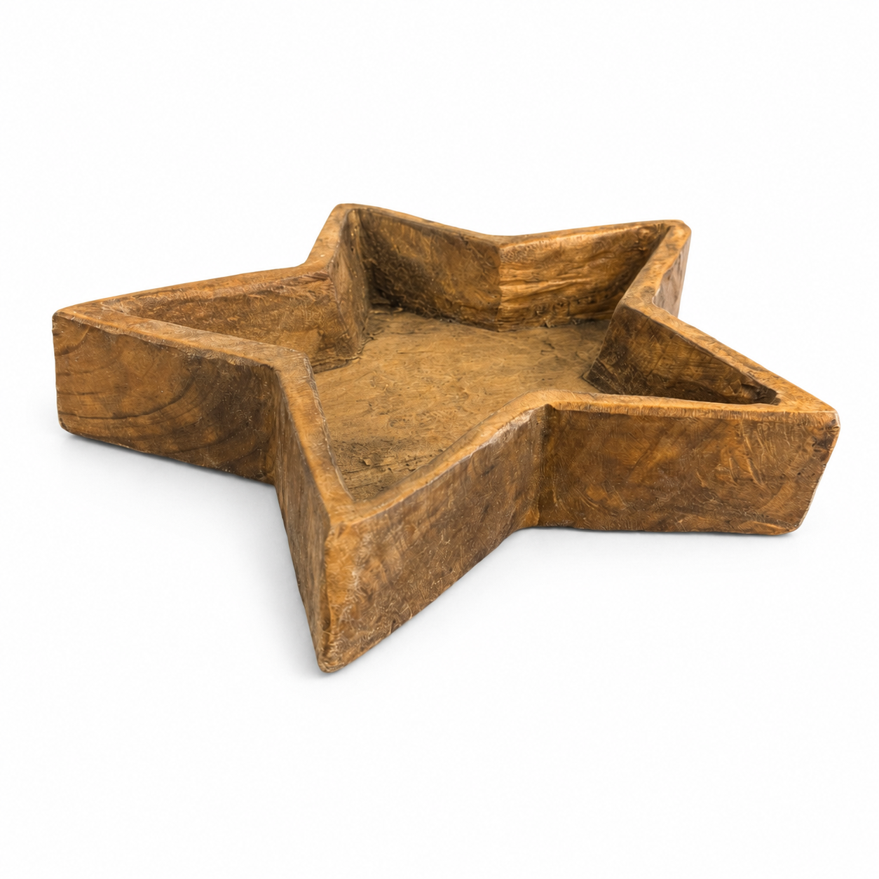 Carved Wood Star-Shaped Decorative Bowl