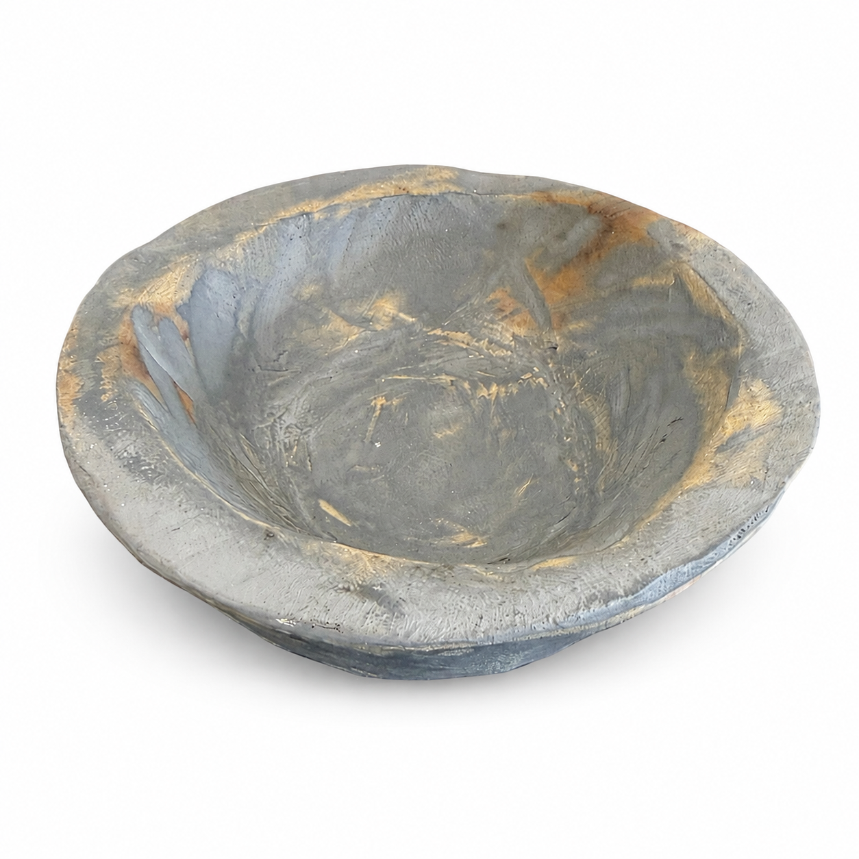 Gray Carved Wood Bowl