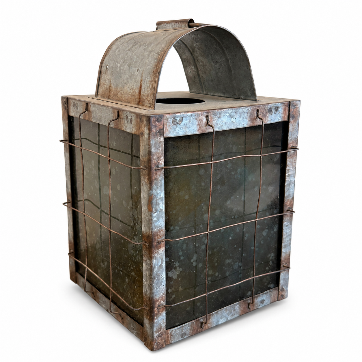 Industrial Galvanized Metal & Glass Lantern