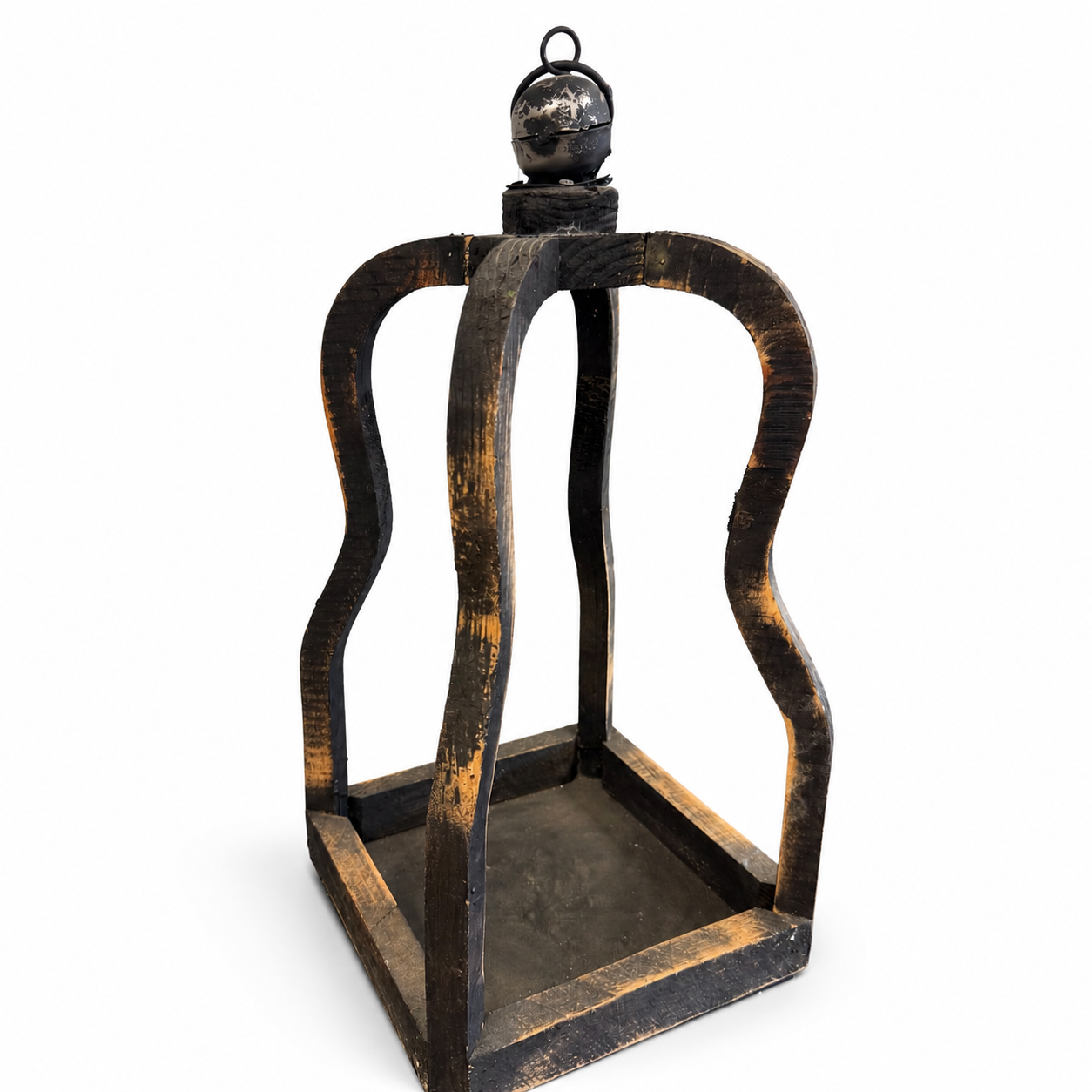 Rustic Western metal lantern with distressed black and antique gold finish.