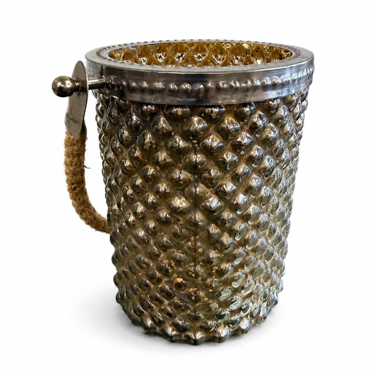 Silver Glass Lantern with Rope Handle - Image 3