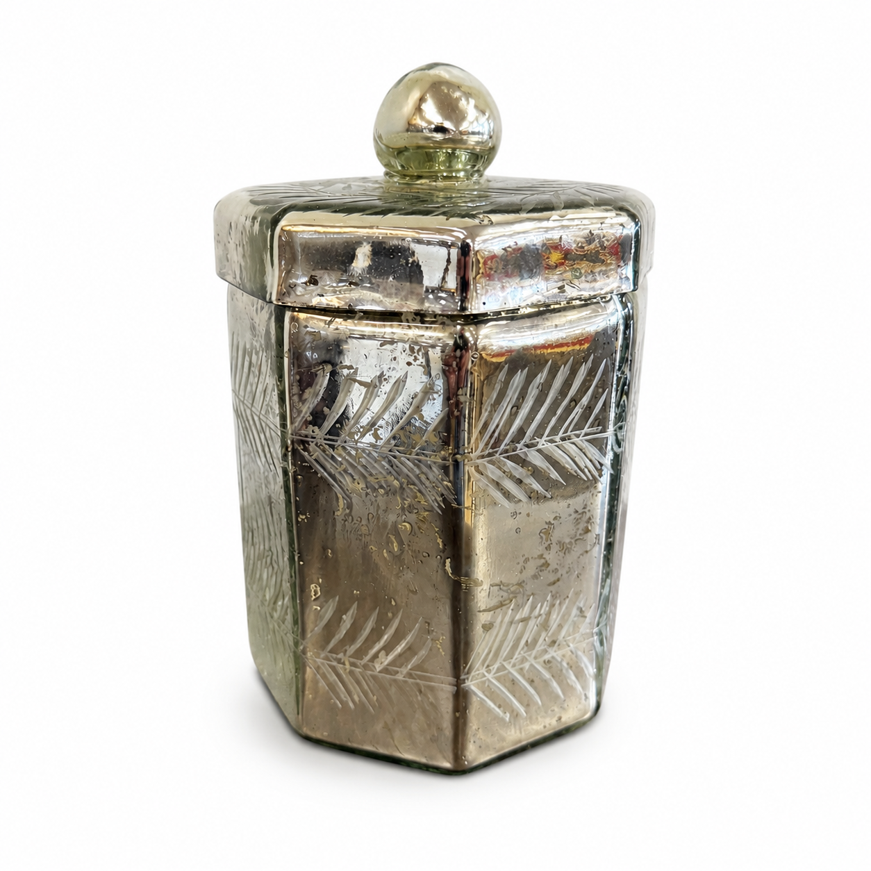 Etched Mercury Glass Lidded Jar - Image 2