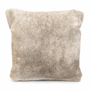 Square decorative pillow featuring natural cowhide in soft cream, beige, and light brown tones.