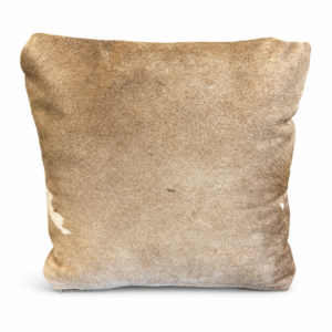 Square decorative cowhide pillow featuring warm tan and light brown tones with subtle natural variations.